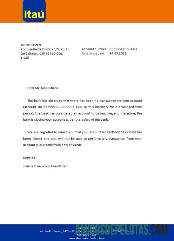 Referência de fechamento do Brasil Itaú amostra